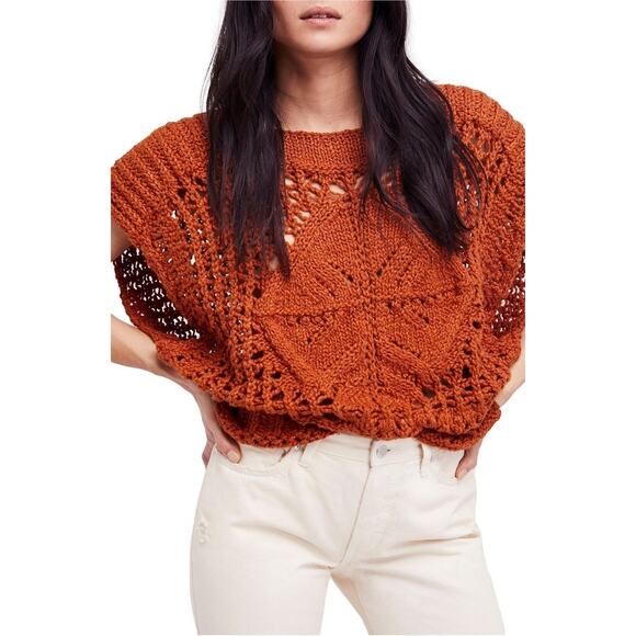 Free People Diamond In the Rough Sweater Size M Terracotta Orange Oversize Top - Picture 1 of 12